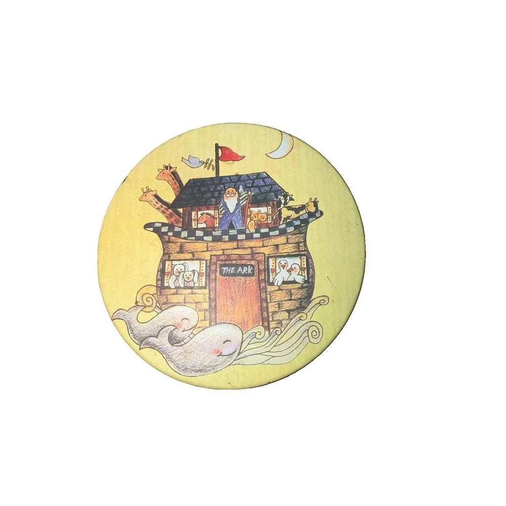 Vtg Set of 6 Noah's Arc Metal Coaster with Cork Back Set in Tin Container 1999